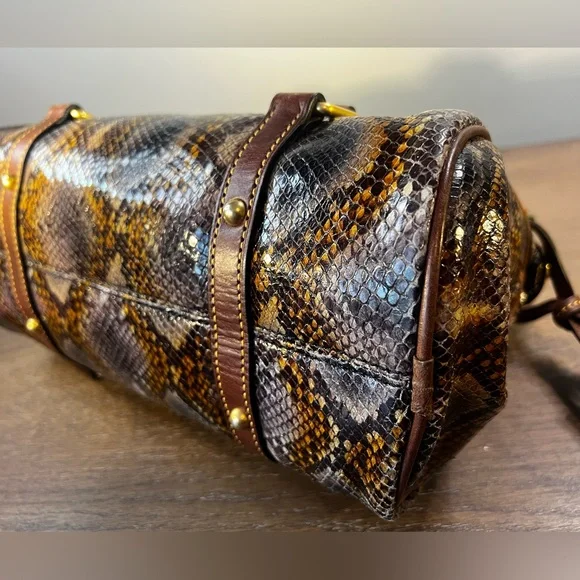 Dooney & Bourke Brown, Gold and Gray Exotic Python Satchel - Picture 9 of 13